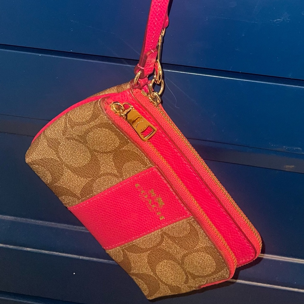 Coach Pink and Brown Signature Clutch - Picture 2 of 4